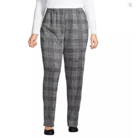 Lands End black pants High Rise Straight Leg glen Plaid Sport Knit 1X 16-18 new - Picture 4 of 5
